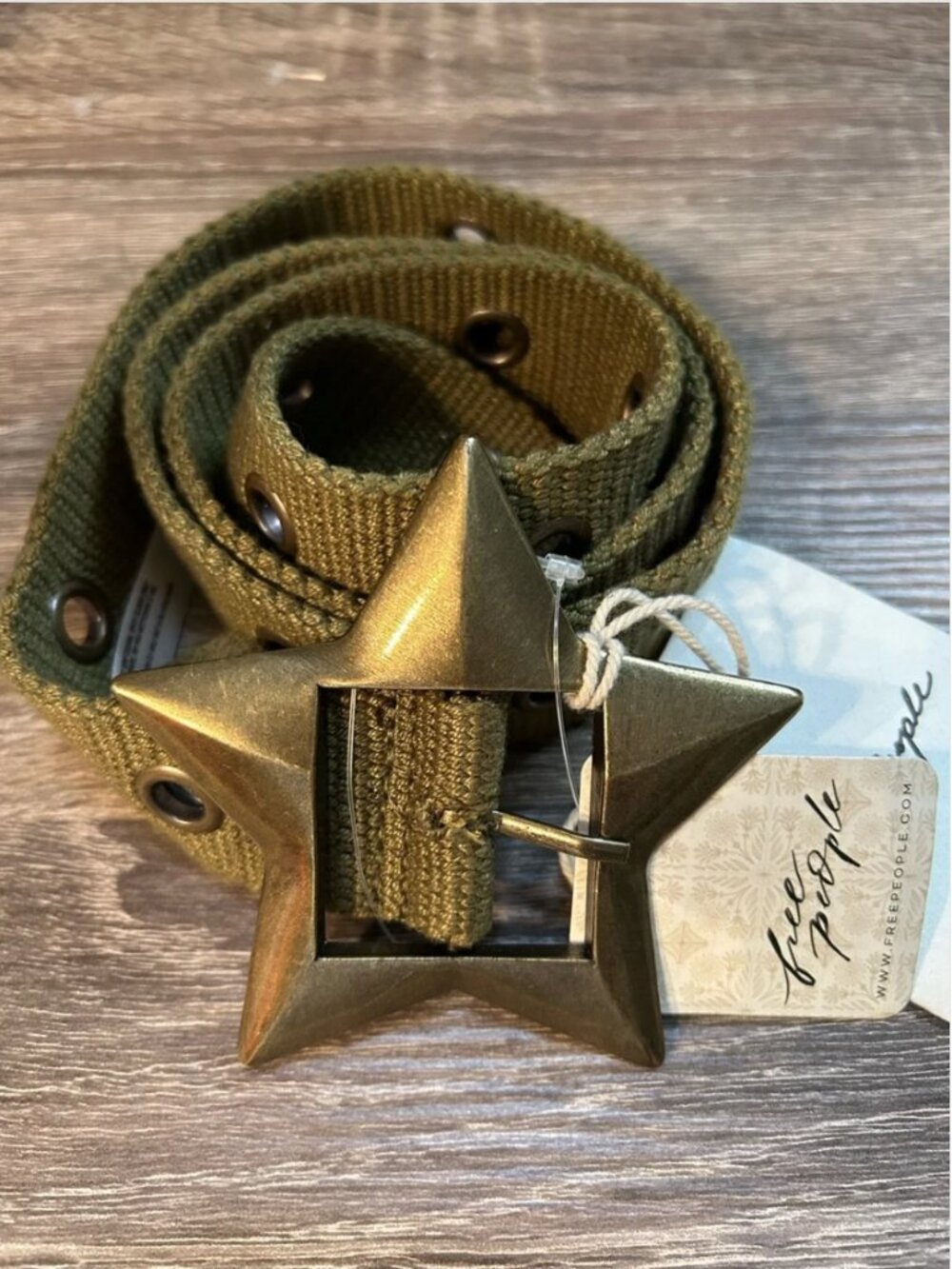 Free People NWT ZOA canvas star buckle belt green size S/M